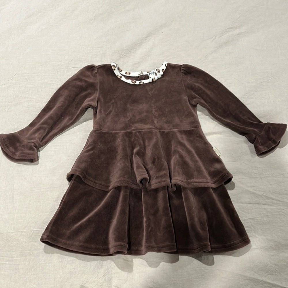 Girls velvet dress, brown, worn once